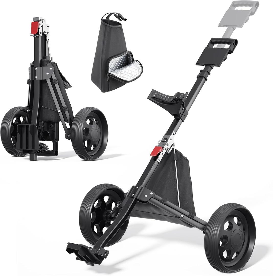 2-Wheel Golf Pull Cart, Adjustable Handle Height Push Bag Cart, Scoreboard