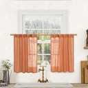 LAMIT 36 Inch Length Linen Curtains for Small Windows, Semi Sheer Light Filtering Panels Back Tab and Rod Pocket Country Decor Drapes for Basement/Kitchen, Burnt Orange, 2 Panels, 34 x 36 Inch