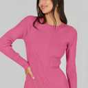 ANRABESS Women Long Sleeve Sweater Dress Crewneck Bodycon Stretch Slim Fit Ribbed Knit Midi Dresses 2025 Fall Trendy Outfits Hot Pink X-Large (Pink, XL)