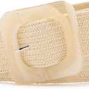 Earnda Elastic Wide Belt for Women Stretch Straw Woven Waistband with Pin Buckle Beige