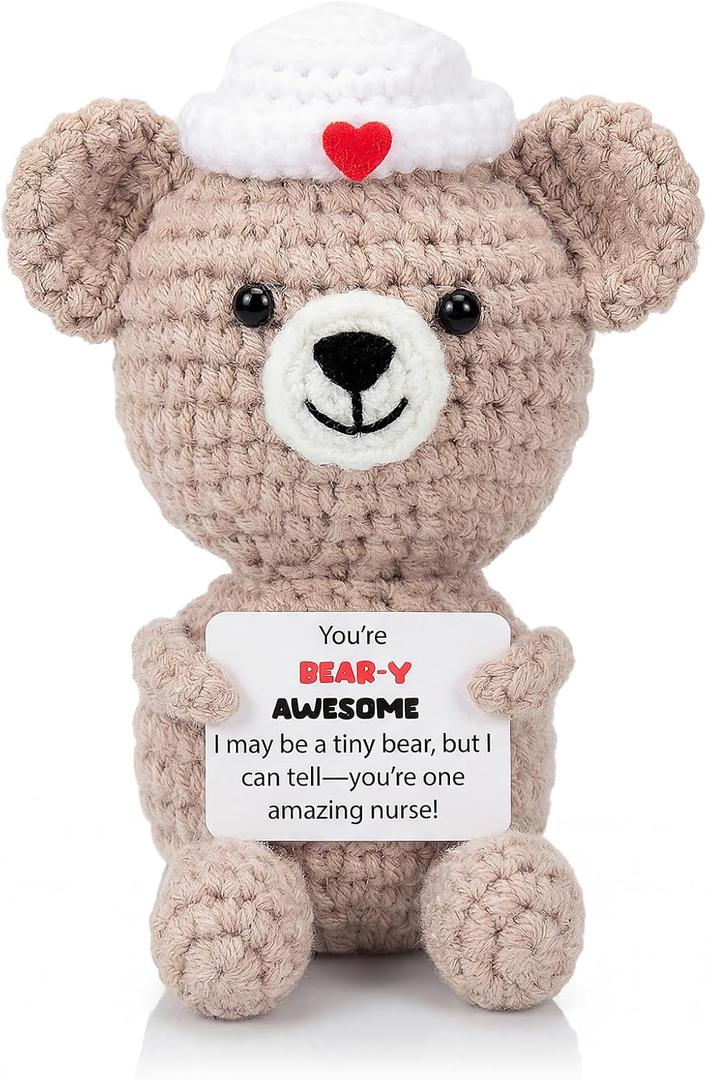 Crochet Bear Nurse Gift, Inspirational Positive Nurse Thank You Gift Support Crochet Animal Handmade Bear Graduation for Her Women Appreciation