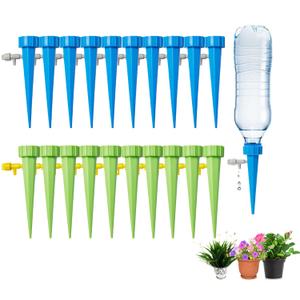 20 Pack Self Watering Spikes for Plant,Indoor & Outdoor Automatic Plants Waterer,Plug-in Device with Adjustable Valve Switch, Self Watering Planter Insert (10 Blue+10 Green)