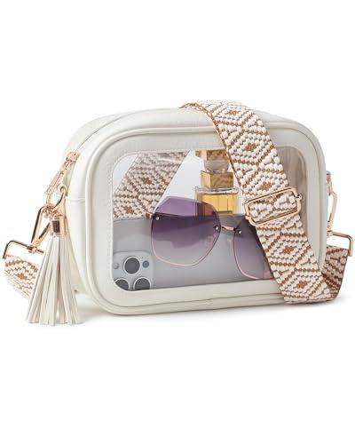Bradinel Clear Bag for Stadium Events, Clear Crossbody Purse for Women, Small Stadium Approved Bag for Concerts Games (White)