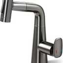 Alphabath Rotatable Bathroom Faucet with Pull Out Sprayer, Height Adjustable Bar Sink Faucet with 5 Modes, 360° Swivel, Spot-Free Finish & Anti-Splash, Great for Bathroom, Bar, Kitchen, Brushed Gray