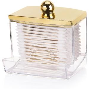 Tbestmax 10oz Qtip Holder Dispenser L Size Bathroom Container with Gold Lid for Bathroom Organizer Accessories Decor Storage-Qtips Cotton Ball Holder