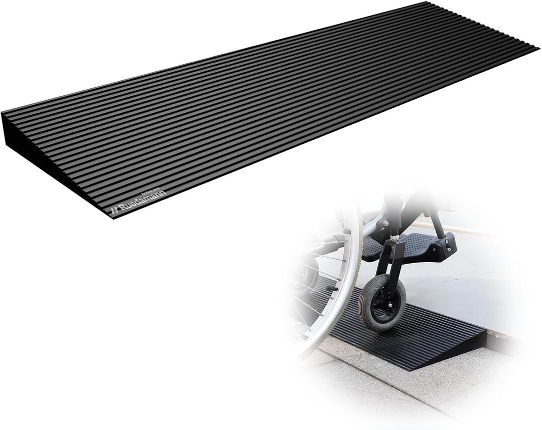 Ruedamann 1.8" Rise Threshold Ramp for Doorways, Sturdy Rubber Threshold Ramp, Non-Slip Power Door Ramps for Wheelchairs is Adjustable and Cuttable for Doorways,Curb, Scooters, Driveways