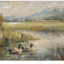 Haitunone Mallard Duck Pond Poster Animal Farmhouse Canvas Wall Art Vintage Duck Painting Oil Painting Bird Hunter Gift for Rustic Cabin Nursery Wall Decor 12x16 inch