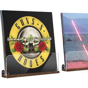 AITEE 2 Pack Vinyl Wall Mount Shelf- Record Wall Display Wooden Record Holder Wall Mount Acrylic Vinyl Record Shelf Clear Floating Shelves-Holds up to 6 Lps Albums