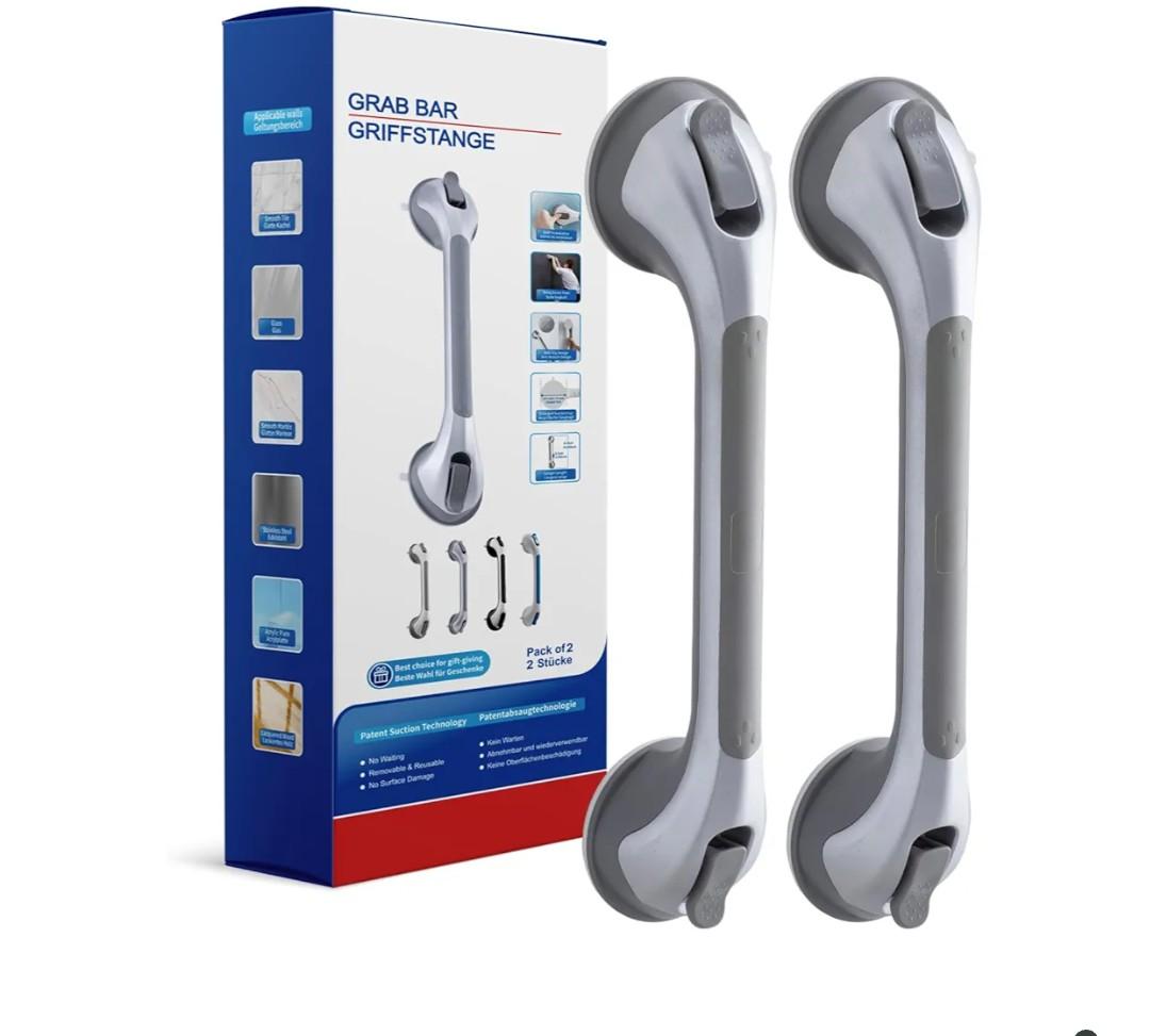 Grab Bars for Bathtubs and Showers 2 Pack Shower Handle, Heavy Duty Suction Grab Bar Bath Handrails for Seniors and Elderly, Bathroom Safety Grip No Drilling Waterproof Removable, Silver