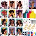 Cholemy 12 Sets Pre Drawn Canvas Kits - Painting Set 8'' x 10'' Afro Sip Pre-Stretched Canvas, Wood Easel, Watercolor Paint, Apron & Brush for Party Favors DIY Gift(Flower Girl)
