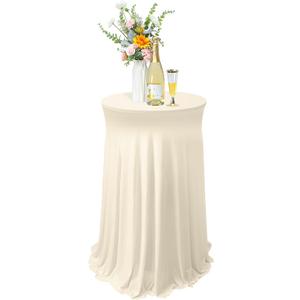 Tegeme 32 x 43 Inch Round Spandex Cocktail Tablecloths with Skirt Cocktail Round Table Cover Spandex Stretch Tablecloth for Fitted High Top Table Bar Wedding Party Banquet (Beige,1 Pack)