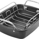 KITESSENSU Nonstick Turkey Roasting Pan with Rack 17 x 14 inch - Large Chicken Roaster Pan for Oven - Wider Handles & Heavy Duty Construction - Suitable for 24lb Turkey, Gray