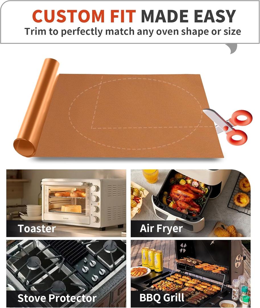17x25" Large Oven Liner for Bottom of Oven, Heavy Duty Non-Stick Reusable Fiberglass PTFE Coated Oven Mat for Electric Gas Toaster & Convection Ovens - Dishwasher Safe, Kitchen Essentials, 1 Copper