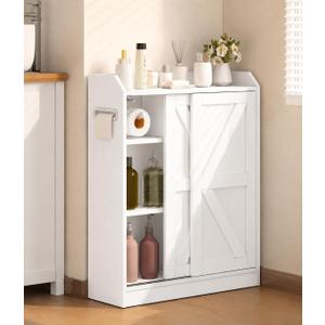Slim Bathroom Storage Cabinet, Small Cabinet with Sliding Doors, White, 7.9 x 23.6 x29.5 Inches