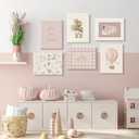 Pink Nursery Wall Art Baby Girl Canvas Wall Decor Vintage Poster Bunny Flower Wall Art Antique Preppy Pictures Animal Floral Prints Kids Swans Painting for Girls Room Bedroom 12x16x6 Inch Framed