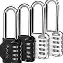Puroma 4 Pack 2.6 Inch Long Shackle Combination Lock 4 Digit Outdoor Waterproof Padlock for School Gym Locker, Sports Locker, Fence, Gate, Toolbox, Case, Hasp Storage (Silver & Black)