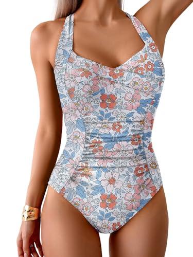 B2prity One Piece Swimsuit for Women Tummy Control Bathing Suits Ruched Slimming Swimsuit Push Up Tie Back Swimwear 2XL