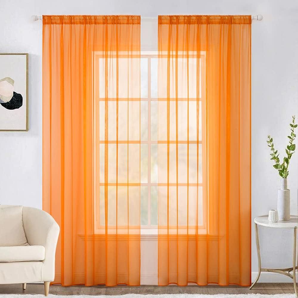 MIULEE 2 Panels Solid Fall Color Sheer Window Curtains Elegant Window Voile Panels/Drapes/Treatment for Bedroom Living Room (54 X 84 Inches Orange)