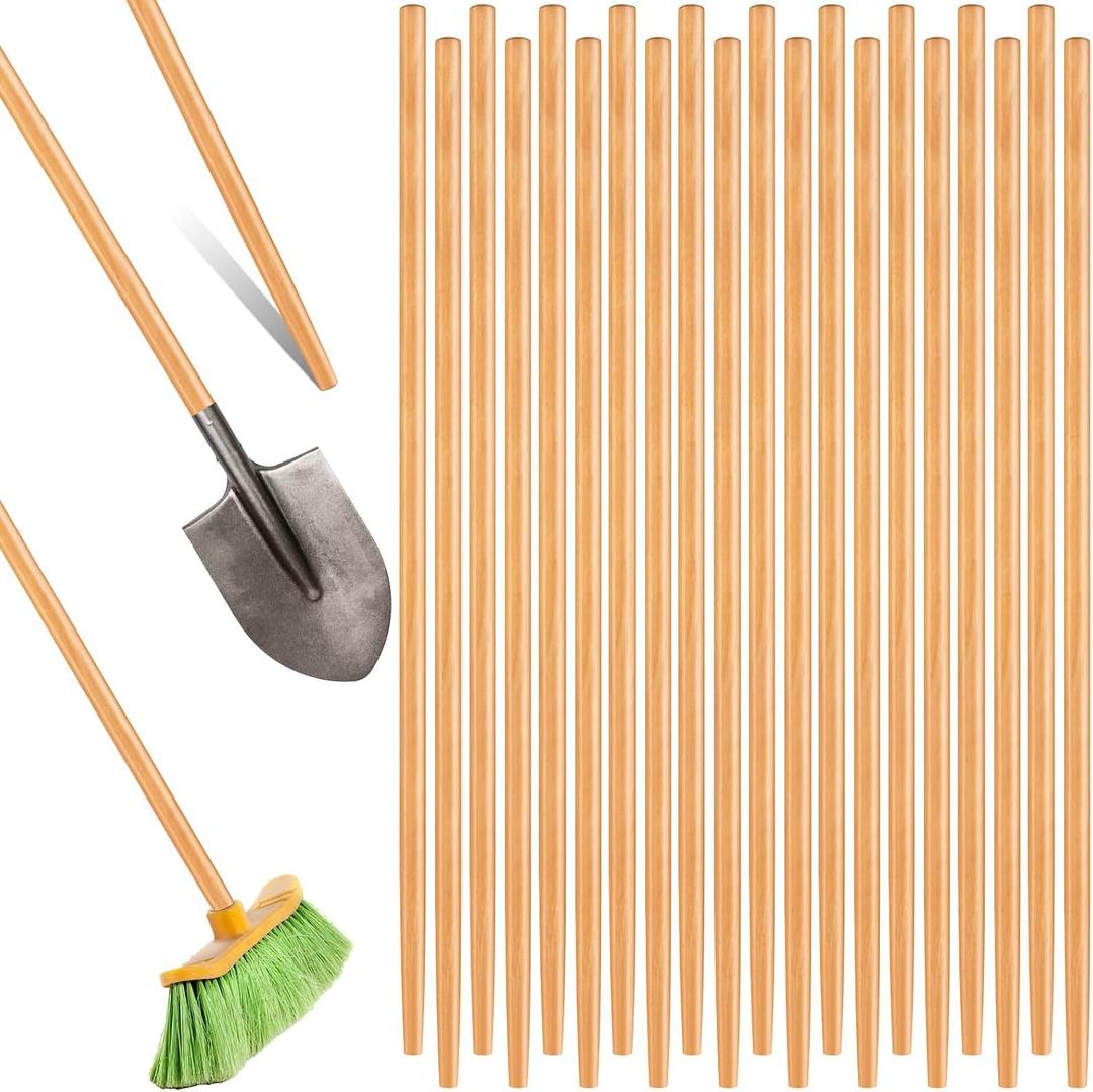Gisafai 20 Pcs Broom Handle Wood Sanded Tapered Tip 55 x 1 Inch Long Handle Mop Broom Stick Pole for Floor Cleaning Sweeping Replacement