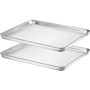 Baking Sheets Set of 2, HKJ Chef Cookie Sheets 2 Pieces & Stainless Steel Baking Pans & Toaster Oven Tray Pans, Rectangle Size 16 x 12 x 1 inch, Non Toxic & Healthy & Easy to Clean