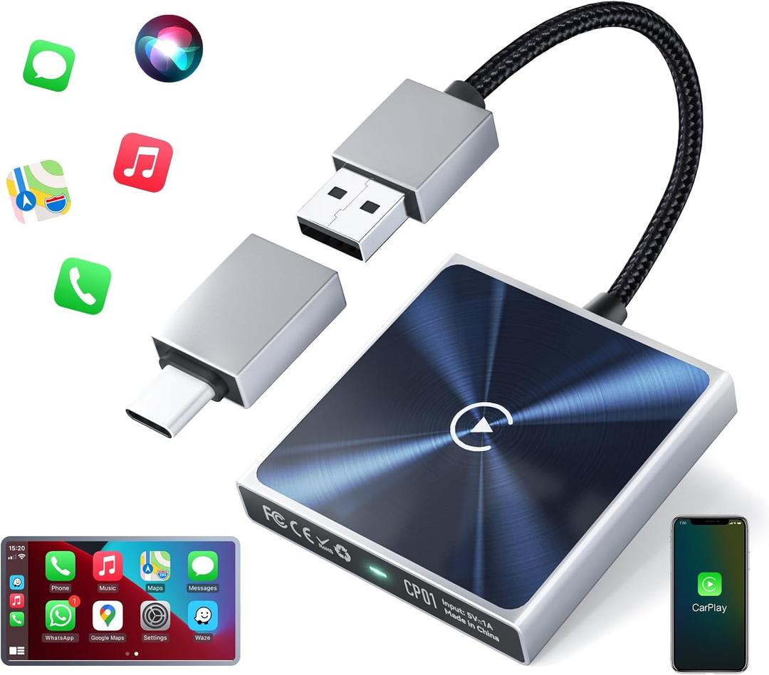 Wireless CarPlay Adapter for iPhone– Super mini 2 in 1 Plug Convert Wired to Wireless Car Play Dongle for Apple iOS 10+ , Instant Connectivity, Fit for Cars with Builtin CarPlay, Black Silver