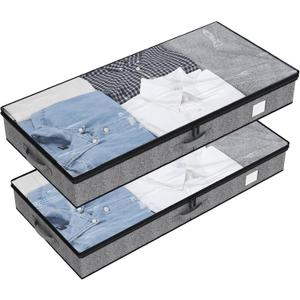Fixwal 2 Pack Under Bed Storage Containers, Below 4.5 Inches Low Profile Underbed Organizer Clothes Storage with Sturdy Sidewalls and Bottom