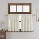 Cream Small Tiers 2 Pack Faux Linen Textured Kitchen Short Small Mini Window Curtains Valance 24 inches Length Privacy Home Decor Classic Cafe Basement Living Room/Bedroom 34W by 24L Rod Pocket
