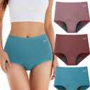 TANSTC Period Underwear for Women Heavy Flow Leakproof Panties Soft Fit Teens High Waisted Menstrual Panties-3 Pack (Large, Lotus Root Pink/Date Red/Turquoise Green)