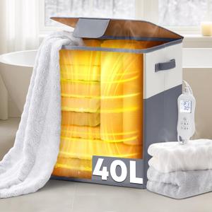 Towel Warmer, 40L Large Towel Warmer for Bathroom, Portable Towel HeaterBucket with Auto Shut Off, Electric Hot Towel for Spa,Blanket,Baby,Bathrobe,Oversized Towels (Gray/Beige)