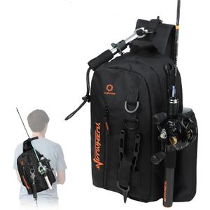 Small Fishing Bag with Rod Strap, Portable & Lightweight, Fish Small Tackle bag  Fits Tackle Boxes & Gear,Move Freely, Cast Smoothly - Fishing Gifts for Men (Black)