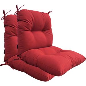 Outdoor Chair Cushions, Fade Resistant Replacement Tufted Cushion for Patio Dining Chair, Set of 2, Bright Red, 2 Count