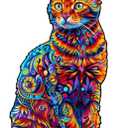 Jigfoxy Wooden Puzzle for Adults, Cat Wooden Jigsaw Puzzles for Adults, Unique Animal Shape Wood Cut Puzzles, Christmas Thanksgiving Gifts for Family Friend Puzzle Lovers(S-8.4 * 5.7in-75pcs)