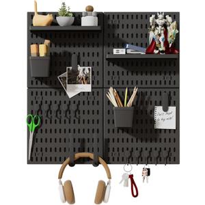 SHGJ&SOFT Peg Board Wall Organizer Panels, 22pcs - Includes 4 Black Pegboards & Accessories, Plastic Pegboard for HomeOffice, Craft Room, Gaming Setup, 
24″×24″
, Wall Mount Display Pegboard Panel Kits
