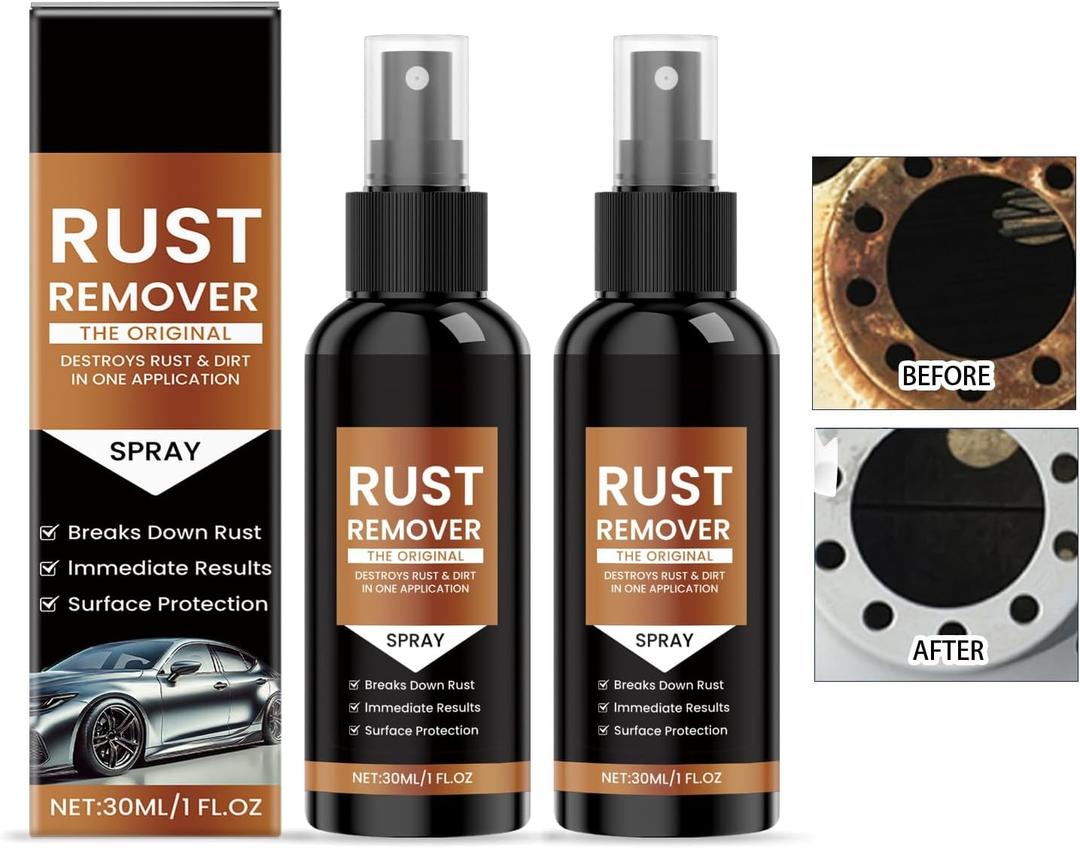 Rust Remover Spray - 2025 Upgrade for Metal & Car Scratch Removal, Iron Stain Cleaner for Multiple Surfaces(2pcs)