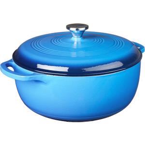 Lodge 7.5 Quart Enameled Cast Iron Dutch Oven with Lid  Dual Handles  Oven Safe up to 500 F or on Stovetop - Use to Marinate, Cook, Bake, Refrigerate and Serve  Caribbean Blue