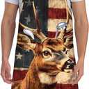Rustic Deer Apron for Women with American Flag,28x33in,Patriotic Kitchen Aprons with 2 Pockets,Oxford Fabric,Wildlife Adjustable Apron for Cooking Baking Gardening Chef,Gifts for Mom Wife