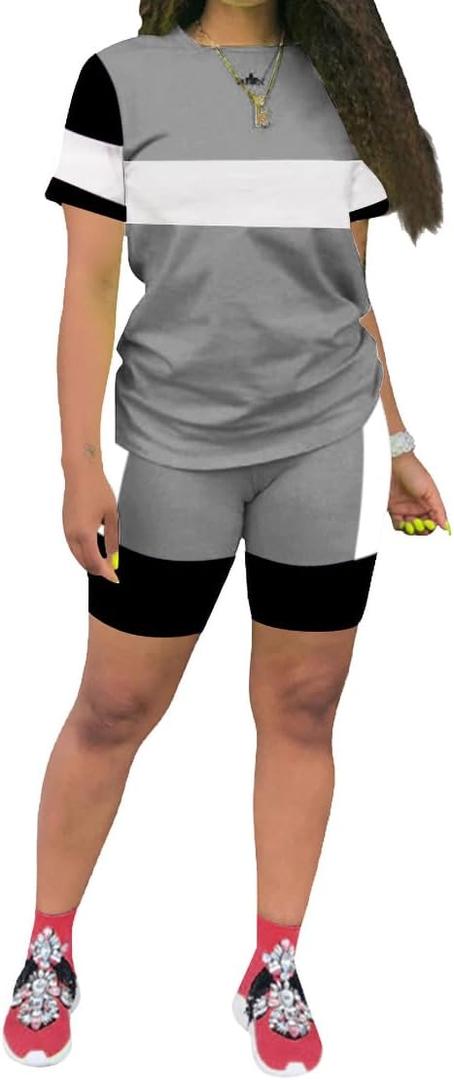 KINIKO Women's 2 Piece Casual Fashion Sports Solid Color Suit short Sleeve top and Pants Set Sweatshirt (Gray, XL)