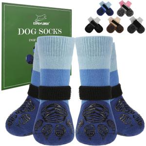EXPAWLORER Anti Slip Dog Socks to Prevent Licking Paws, Dog Shoes for Hot Pavement, Dog Booties for Hardwood Floors, Dog Boots & Paw Protectors with Grippers for Small Medium Large Senior Dogs Blue ,Size L