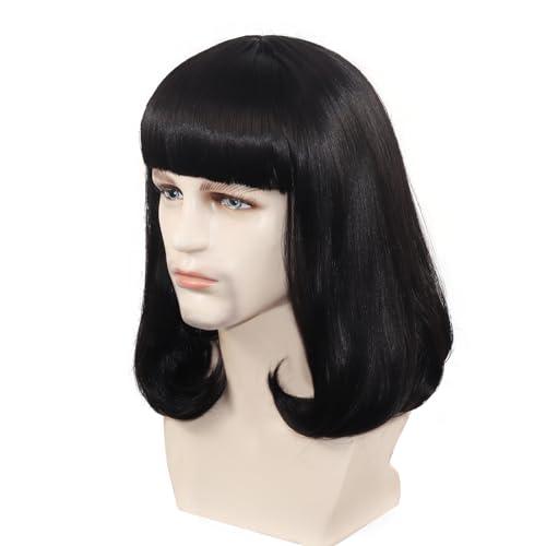 NIUOBYS Black Short Bob Wig with Full Bangs for Men and Women's Anime Cosplay Costume Hair for Halloween Party