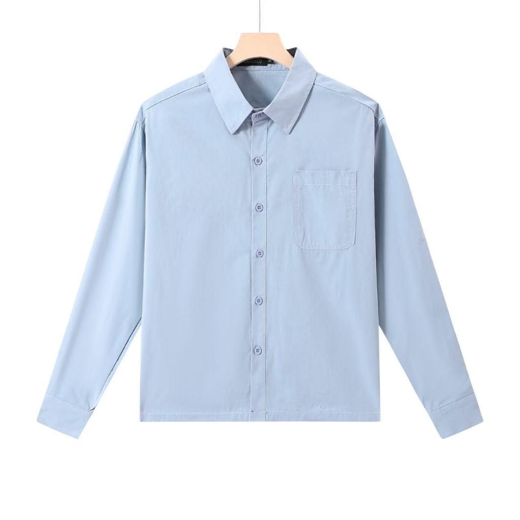 Women Long Sleeve Polo, Small, Light Blue