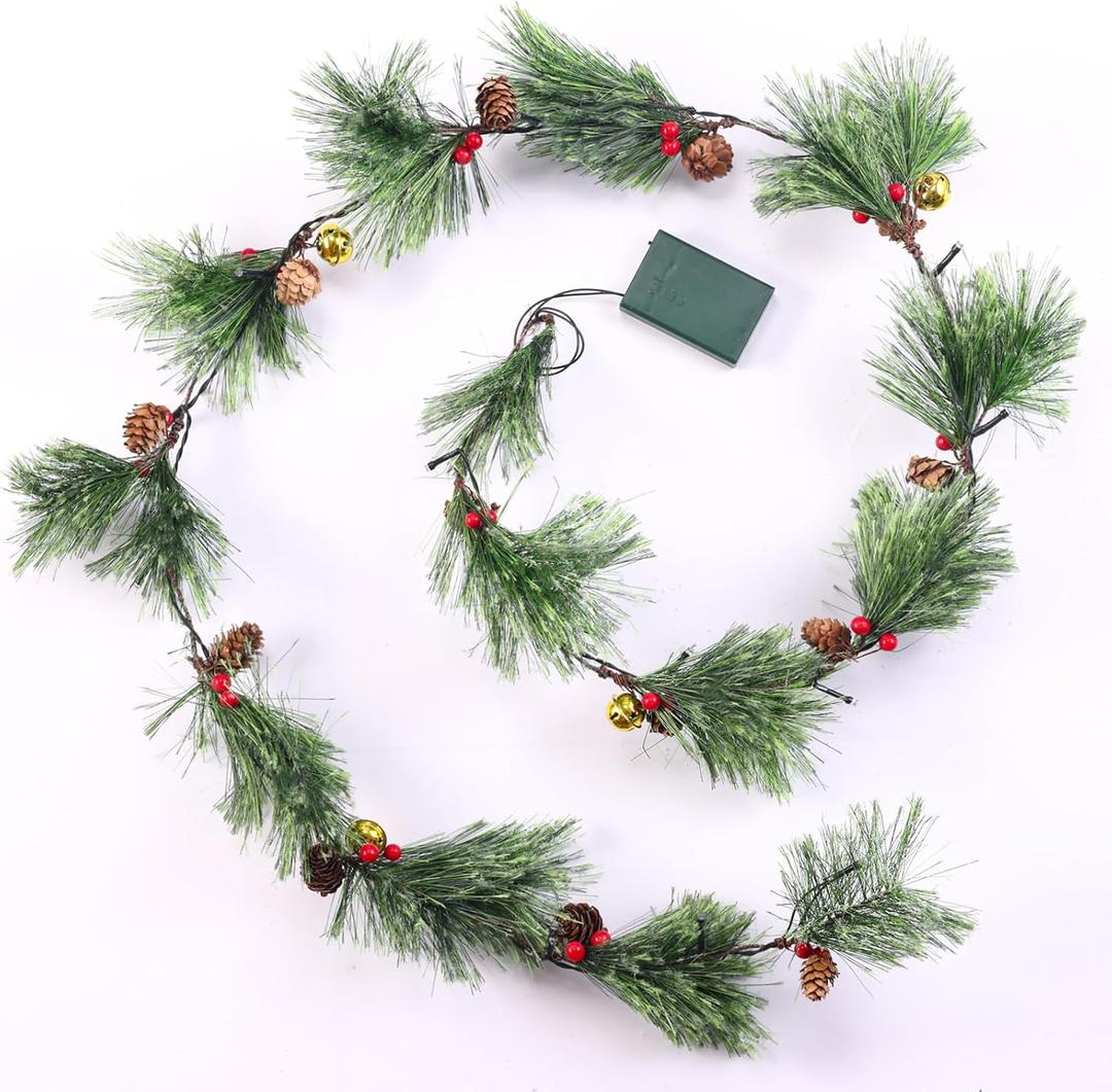 Christmas Garland with Lights, Pre-lit 6 Feet Natural Christmas Smokey Pine Garland, Rustic, Used to Decorate Rooms, Fireplaces, Chandeliers, Stairs