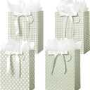 Crisky Sage Green Gift Bags Medium Size with Handles, Tissue Paper & Ribbon - 4 Pack 9"- Medium Gift Bags for Women Birthday Christmas Wedding Bridal Shower Graduation & New Year Gifts