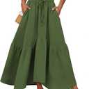 Zeagoo Long Skirts for Women High Waist A Line Skirt Casual Flowy Tiered Skirt with Pockets Summer Floral Boho Skirt, L