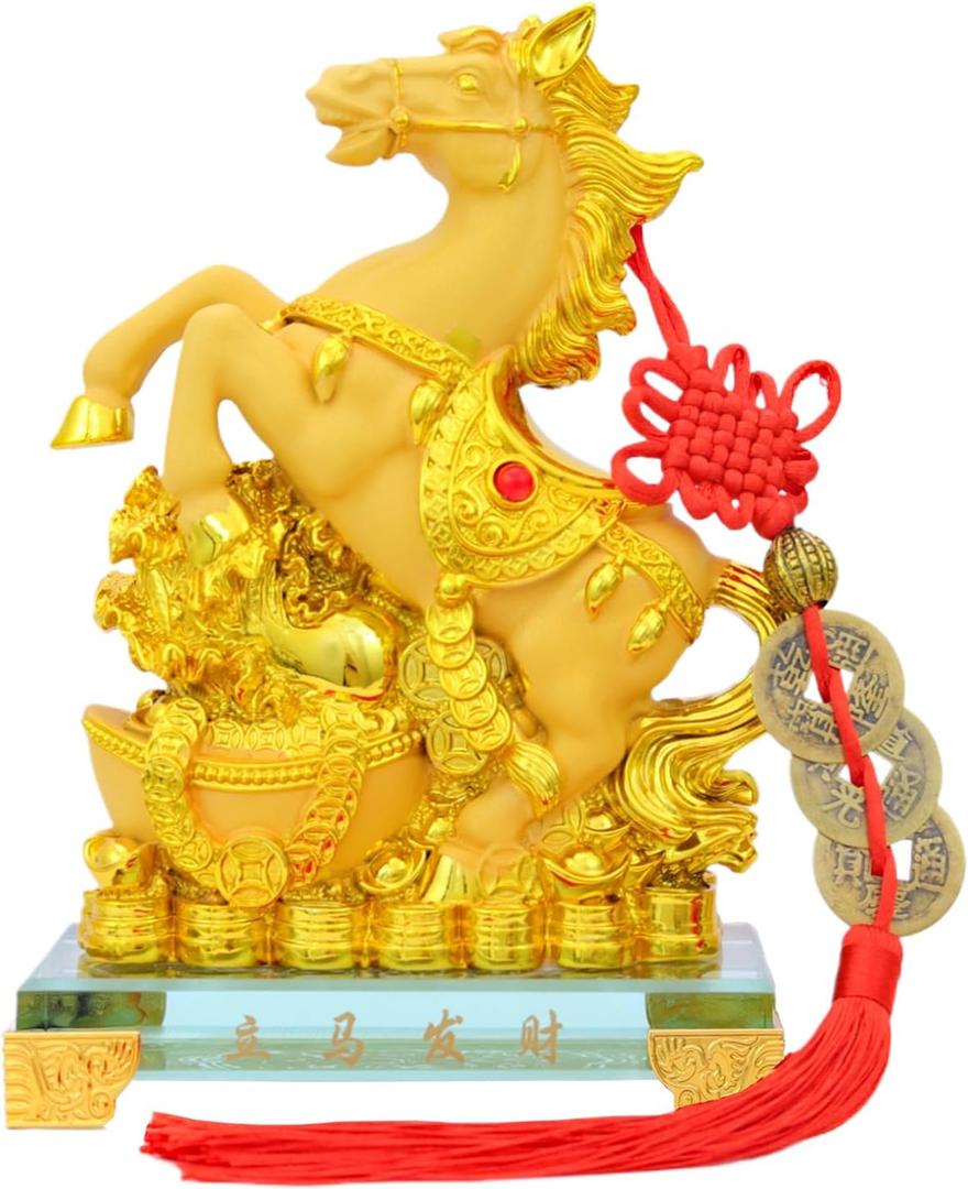 Bwinka Feng Shui Chinese Zodiac Year Golden Resin Collectible Figurines Decoration for Luck & Wealth Perfect for Your Home or Office (HOS-FC)