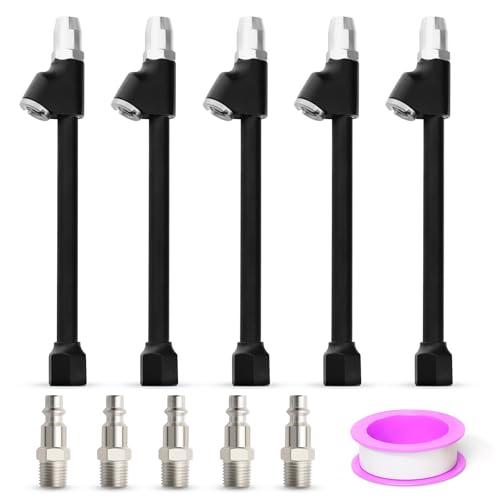 MEANLIN MEASURE 5PCS 1/4" FNPT Dual Head Air Chuck Set, 2-Way Connection Brass Air Chuck, Tire Chuck with Quick Plug for Truck, Bicycle, Motorbike, Car Tires (Black)