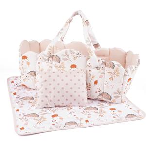 BABESIDE 3 Pcs Baby Doll Bassinet with Doll Bedding Set for 17-22 Inch Babydolls, Cute Animal Print Baby Dolls Crib with Blanket for Reborn Baby Doll Accessories, Off-White