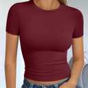 Trendy Queen Womens Short Sleeve T Shirts Summer Crop Tops Basic Slim Fit Gym Workout Y2k Clothes (Red, L)