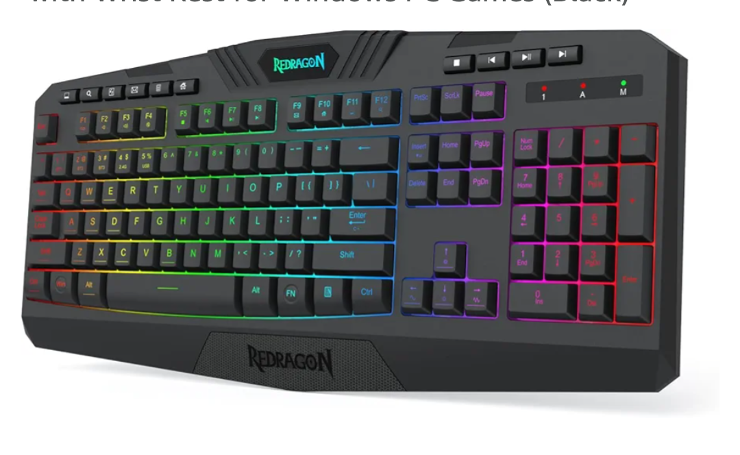 Redragon K503 Wireless Gaming Keyboard, 3Mode (2.4G/BT/USB), RGB LED Backlit, Multimedia Keys, Fully Programmable Silent Membrane Keyboard with Wrist Rest for Windows PC Games (Black)