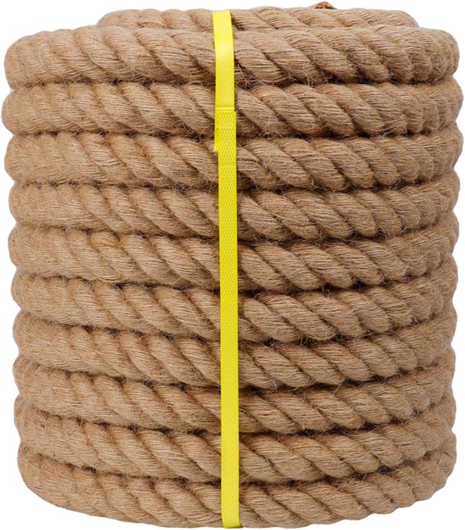 Natural Jute Rope (3/4 in x 200 ft) Thick Hemp Rope for DIY Crafts, Nautical, Railings, Hammock, Home Decorating