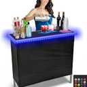 PARTYPONG Folding Portable Bar w/LED Lights, Wireless Remote, 2 Bar Skirts, Storage Shelf, & Carrying Case - Black
